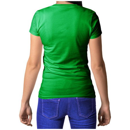 With simple multiple clicks, you can visualize your designs on this Back View Stylish Crew Neck T Shirt Mockup In Simply Green Color.の写真素材