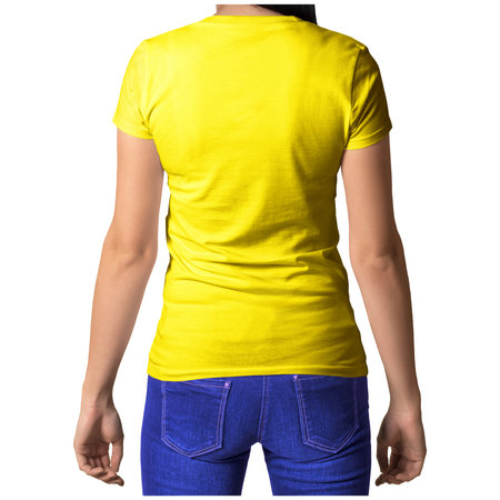 With simple multiple clicks, you can visualize your designs on this Back View Stylish Crew Neck T Shirt Mockup In Golden Kiwi Color.の写真素材