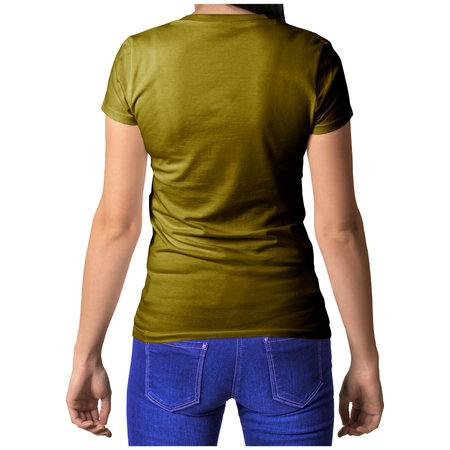 With simple multiple clicks, you can visualize your designs on this Back View Stylish Crew Neck T Shirt Mockup In Russet Brown Color.の写真素材