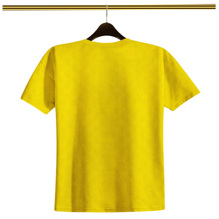 Give a realistic touch to your design with this Back View Impressive Cotton T Shirt Mockup In Golden Kiwi Color With Hanger.の写真素材