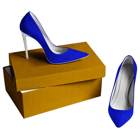 Give a realistic touch to your design with this Creative High Heels Shoes Mock Up In Blue Storm Color With Box.の写真素材