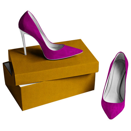 Give a realistic touch to your design with this Creative High Heels Shoes Mock Up In Striking Purple Color With Box.の写真素材