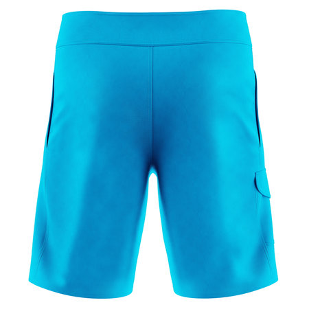 Paste your design into this Back View Fancy Mens Shorts Mock Up In Peacock Blue Color, and everything will look real.の写真素材