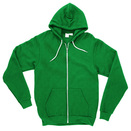 Paste your logo or design to this Front View Engaging Zipup Hoodie Mock Up In Simply Green Color and everything looks beautiful.の写真素材
