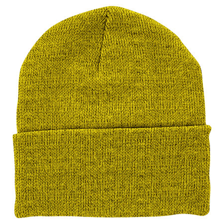 This beanie mockup in yellow quince color allows for full customization.の写真素材