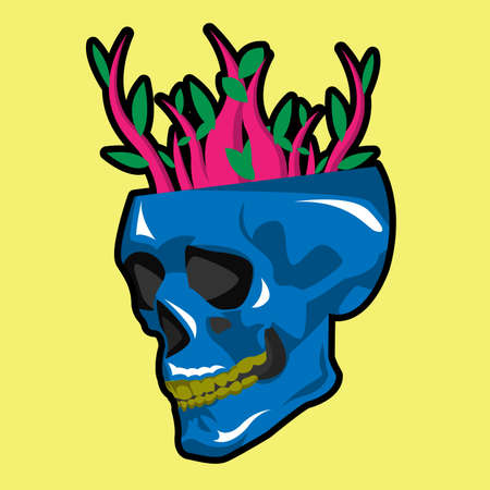 Skull vector in striking blue and pinkのイラスト素材