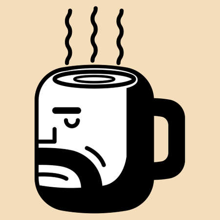 An illustration of a coffee cup resembling a face and beard.のイラスト素材