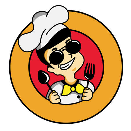 Male chef culinary logo in sunglasses with cheerfulのイラスト素材