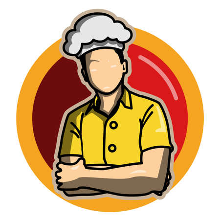 Plain face logo male chef pose with circlesのイラスト素材