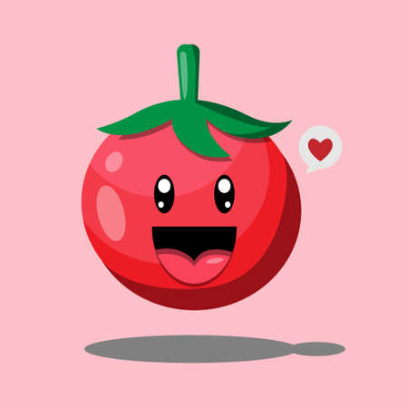 cute illustration of a tomato with a happy expressionのイラスト素材