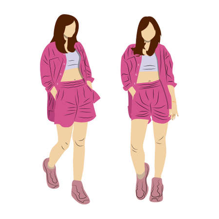 Vector model of woman in casual fashion with two posesのイラスト素材