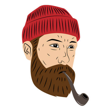 bearded head vector with smoking cigaretteのイラスト素材