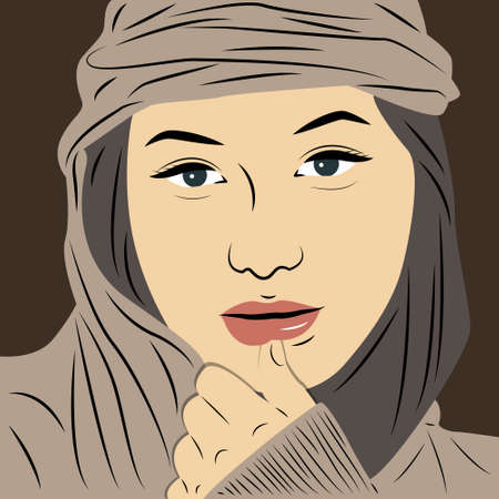 Muslim woman in hijab. Portrait of a young asian girl in modern dress. Vector avatar in cartoon...