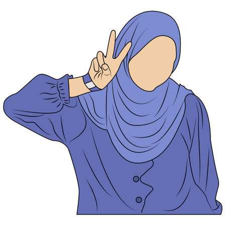 Vector illustration of muslim girl in peace styleのイラスト素材