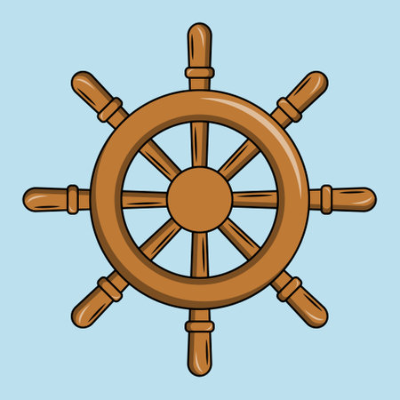 Steering wheel for ship vector. Old navy captain steering wheel illustrationのイラスト素材