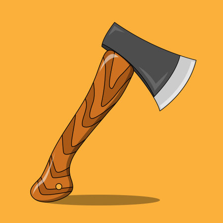 Illustration of a woodcutter's ax isolated on an orange background Design element for poster, card, banner, emblem, sign. Vector illustrationのイラスト素材