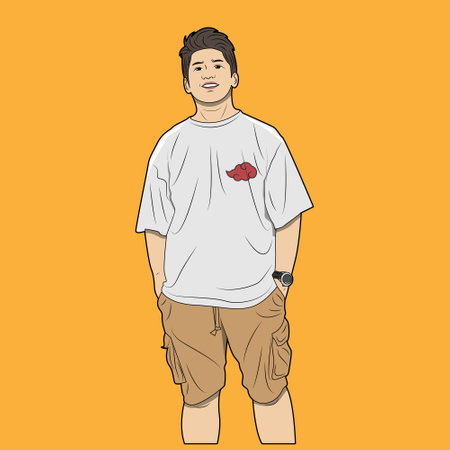 vector illustration of a man in a simple style wearing an oversized white t-shirtのイラスト素材