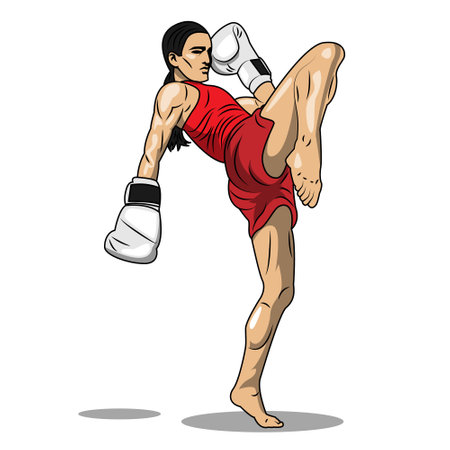 vector illustration of a person kicking with his knee. muang thai martial arts movementのイラスト素材
