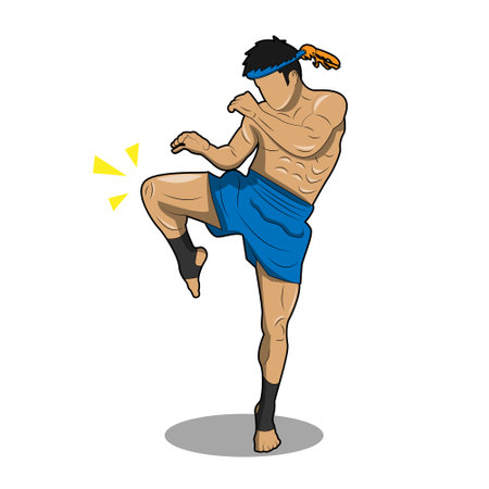 vector illustration of one of the muangthai kick techniquesのイラスト素材