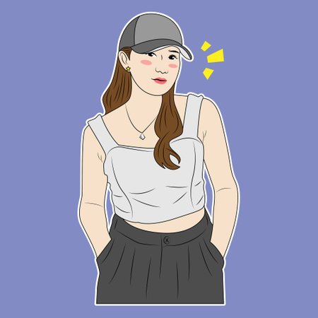 vector illustration of beautiful woman in hat in casual styleのイラスト素材