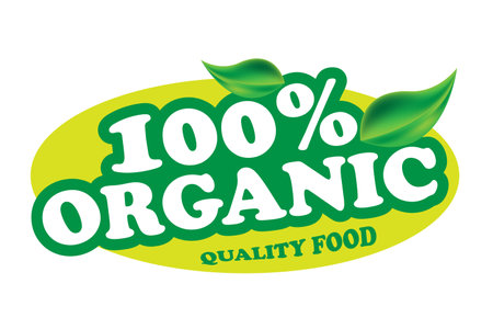 100% organic quality food green sticker or label designのイラスト素材