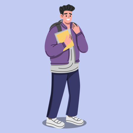 International of students with books, backpacks. Fashionable college youth. Flat vector illustrationのイラスト素材