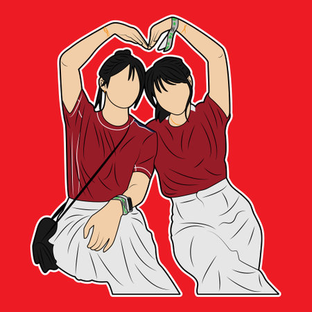 vector of two female best friends with love posesのイラスト素材
