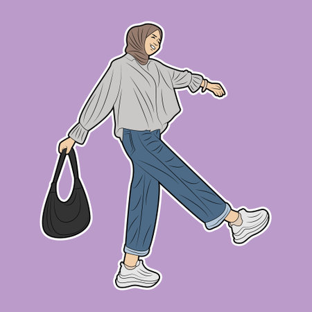 vector hijab style woman with carrying bagのイラスト素材