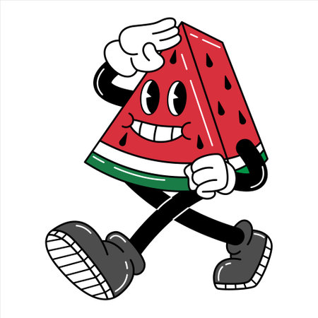 vector retro watermelon character with respectful poseのイラスト素材