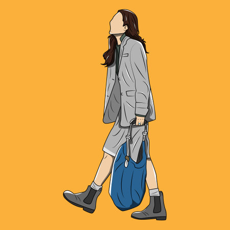 Vector of a beautiful woman with a semi-formal style while carrying a bagのイラスト素材