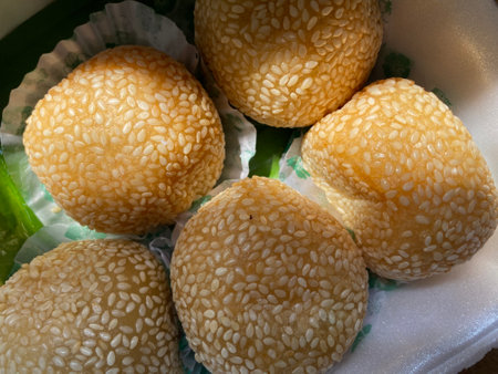 onde onde or sesame seed balls, a popular traditional food in Indonesiaの写真素材