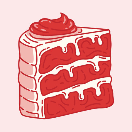 Vector cartoon piece of delicious looking red velvet cakeのイラスト素材
