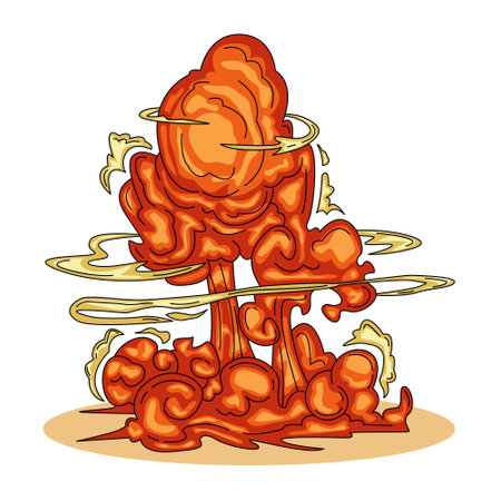 vector cartoon illustration of a powerful explosion from a bomb or nuclear bombのイラスト素材