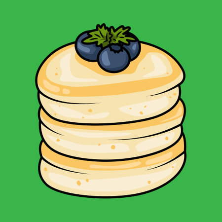 vector delicious pancakes with blueberries on topのイラスト素材