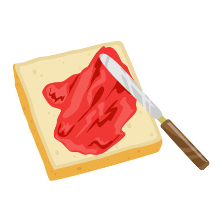 vector illustration of white bread smeared with fresh strawberry jam with a knifeのイラスト素材