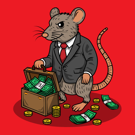 Cartoon Rat with Briefcase Full of Moneyのイラスト素材
