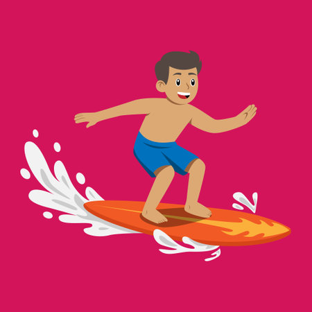 vector boy surfing breaking the wavesのイラスト素材