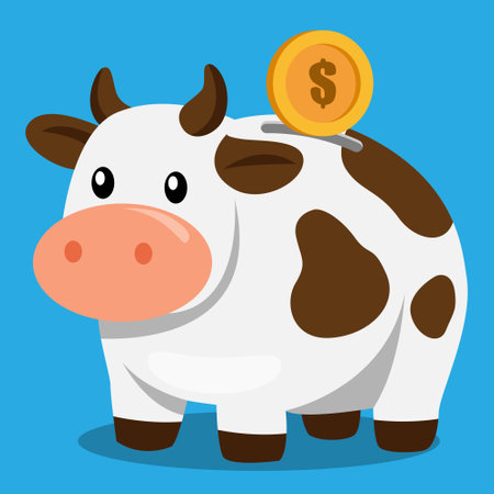 Illustration of Cow Piggy Bank Saving a Coinのイラスト素材