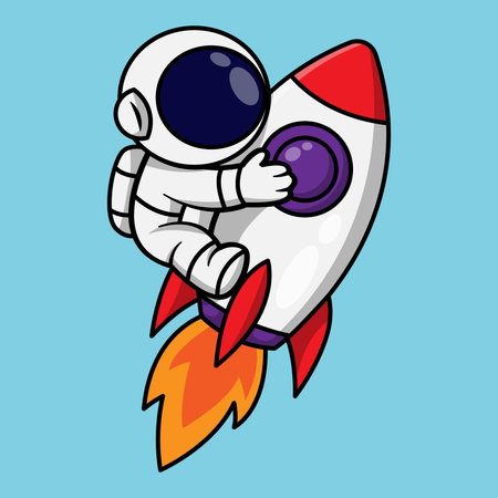 Cartoon Astronaut Riding a Rocket Illustrationのイラスト素材