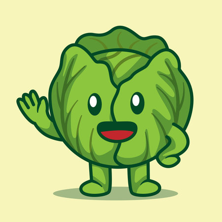 Cartoon Illustration of a Waving Cabbage Mascotのイラスト素材