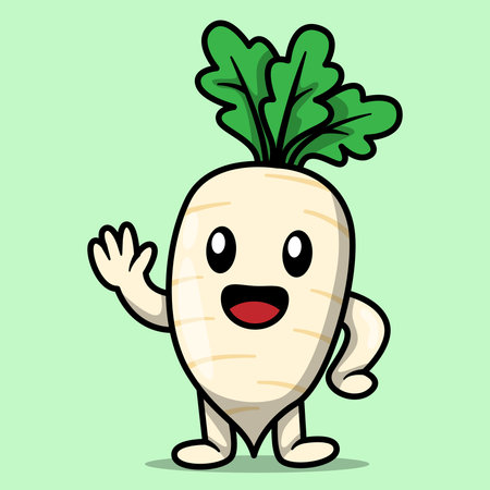 Cartoon Radish Waving Hello Illustrationのイラスト素材