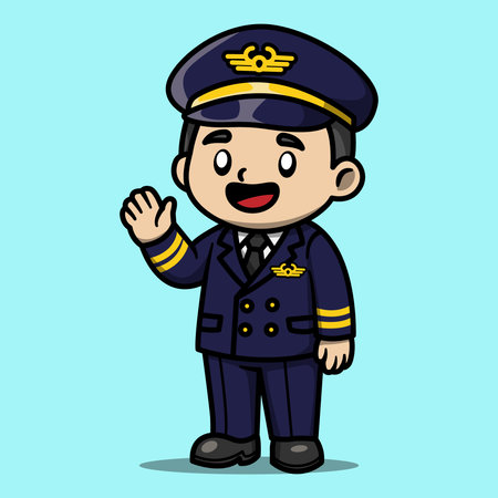Cartoon Illustration of a Pilot in Uniformのイラスト素材