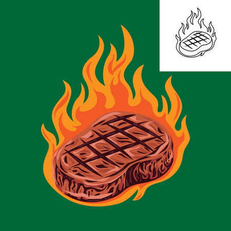 Illustration of Steak with Fire Flamesのイラスト素材