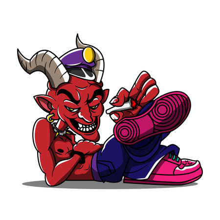 Cartoon Illustration of a Devil Smokingのイラスト素材