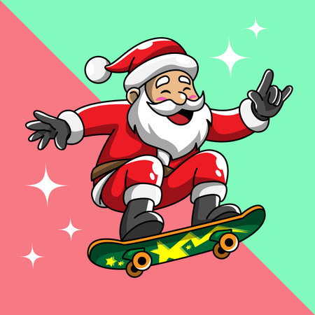 Cartoon Santa Claus Skateboarding Illustrationのイラスト素材
