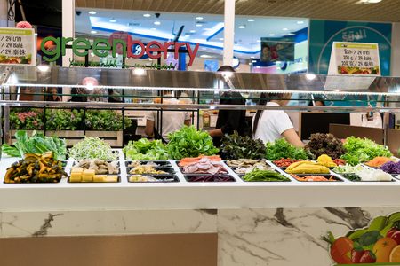 Bangkok, Thailand - July 29, 2017: Inside salad store, there are plenty of colorful vegetables.のeditorial素材