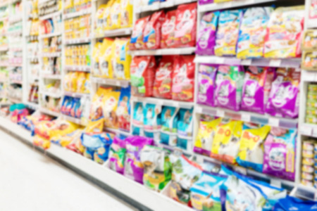 Blurry Background of Animal feed product department in supermarket.のeditorial素材