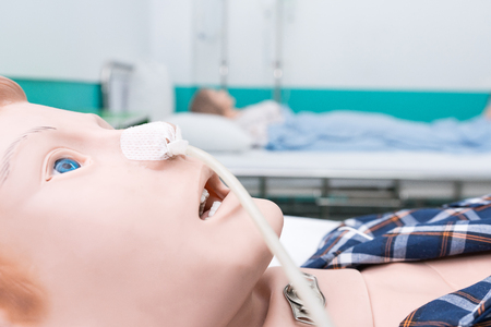 Patient simulation mannequins were wearing feeding tube at nasal.の写真素材