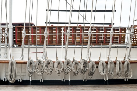 Rope on an old sailboatの写真素材