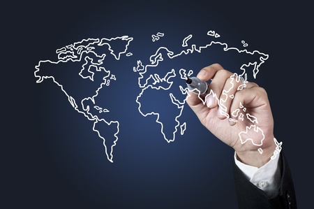 Hand drawing World map on whiteboardの写真素材